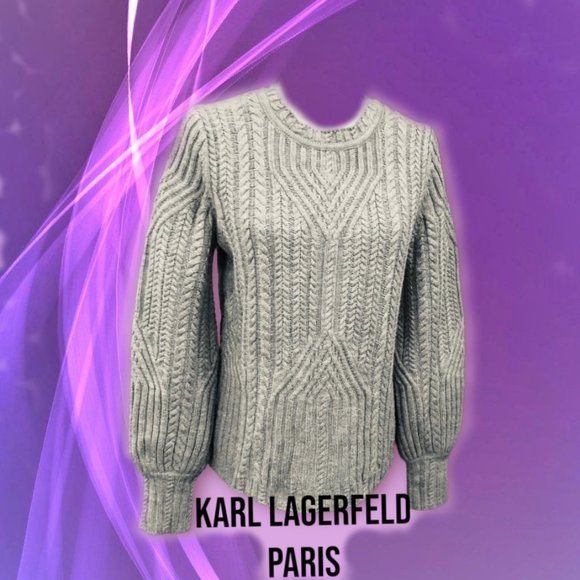 KARL LAGERFELD Paris Cable Knit Gray Sweater with Threads of Silver Size S/M - Picture 6 of 6